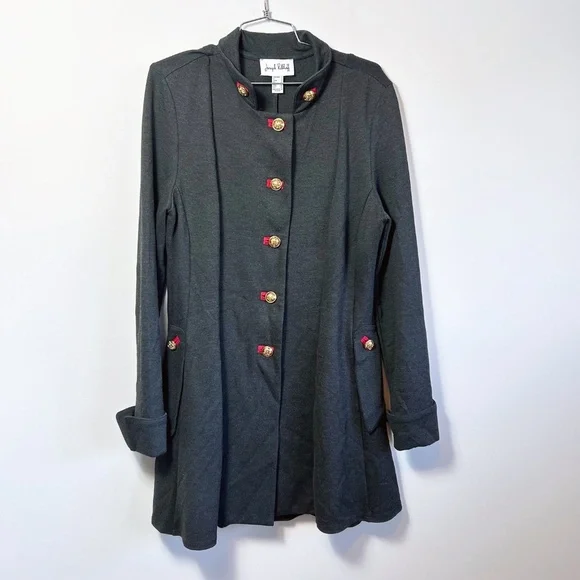Joseph Ribkoff Military Coat, 3/4 length, Charcoal with red accents Size 12 - Picture 3 of 15